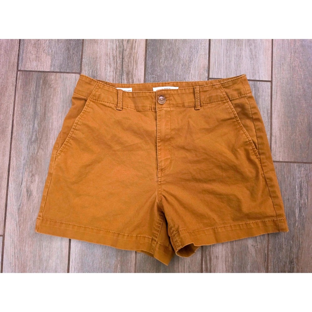 LOFT Washed Twill Shorts Brown Camel Chino Mid Rise Size 8